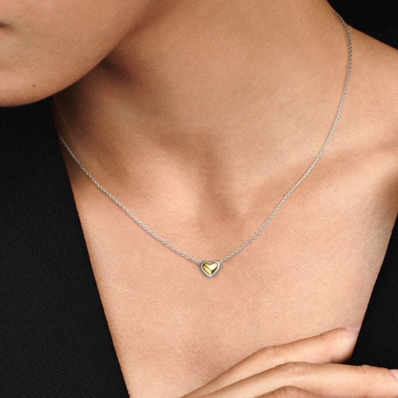 Pandora Domed Golden Collier Pendant Necklaces Two-tone | 47651-SYAT