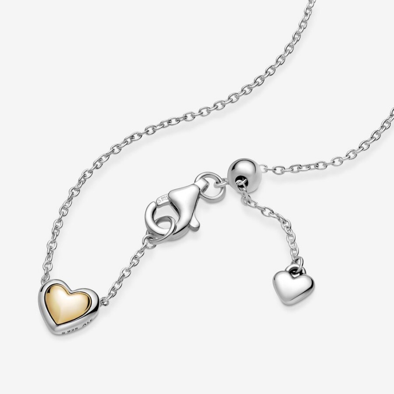 Pandora Domed Golden Collier Pendant Necklaces Two-tone | 47651-SYAT