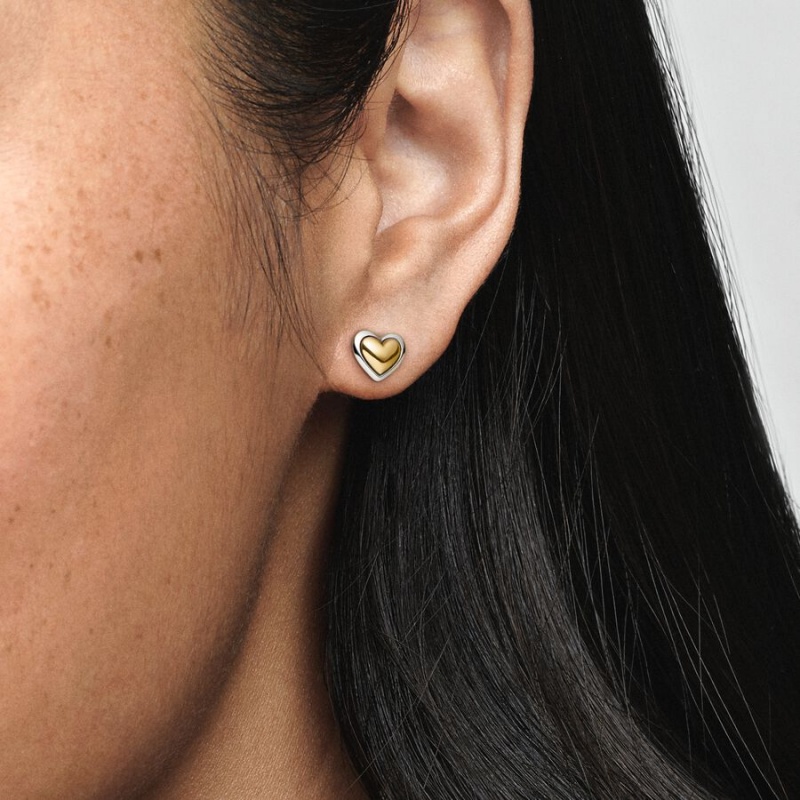 Pandora Domed Golden Stud Earrings Two-tone | 92703-MSBO