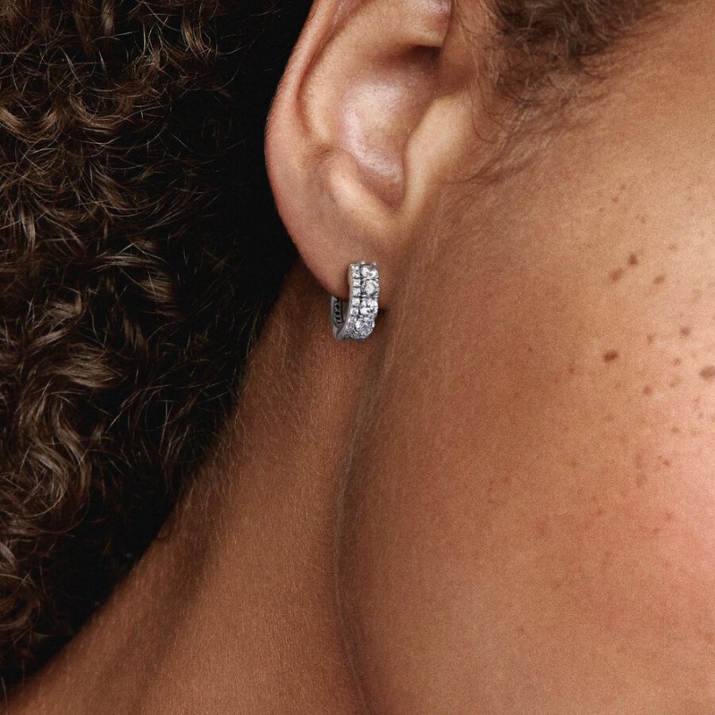 Pandora Double Pave Hoop Earrings Sterling silver | 34186-YZWI