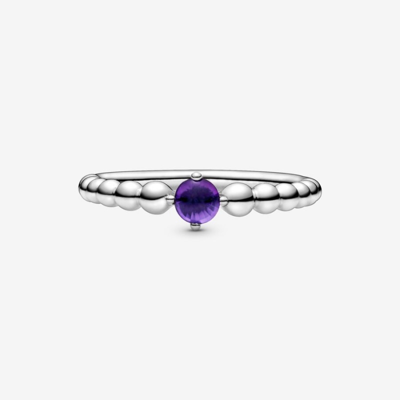 Pandora February Purple Beaded Birthstone Rings Sterling silver | 48679-QDMR