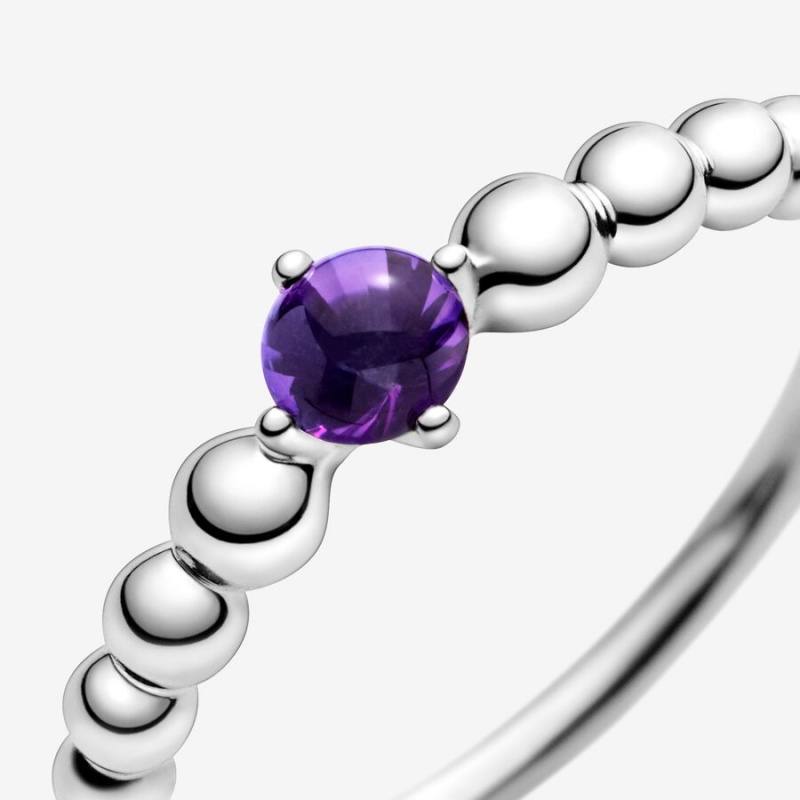 Pandora February Purple Beaded Birthstone Rings Sterling silver | 48679-QDMR