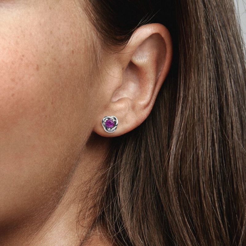 Pandora February Purple Eternity Circle Stud Earrings Sterling silver | 79486-TUJX