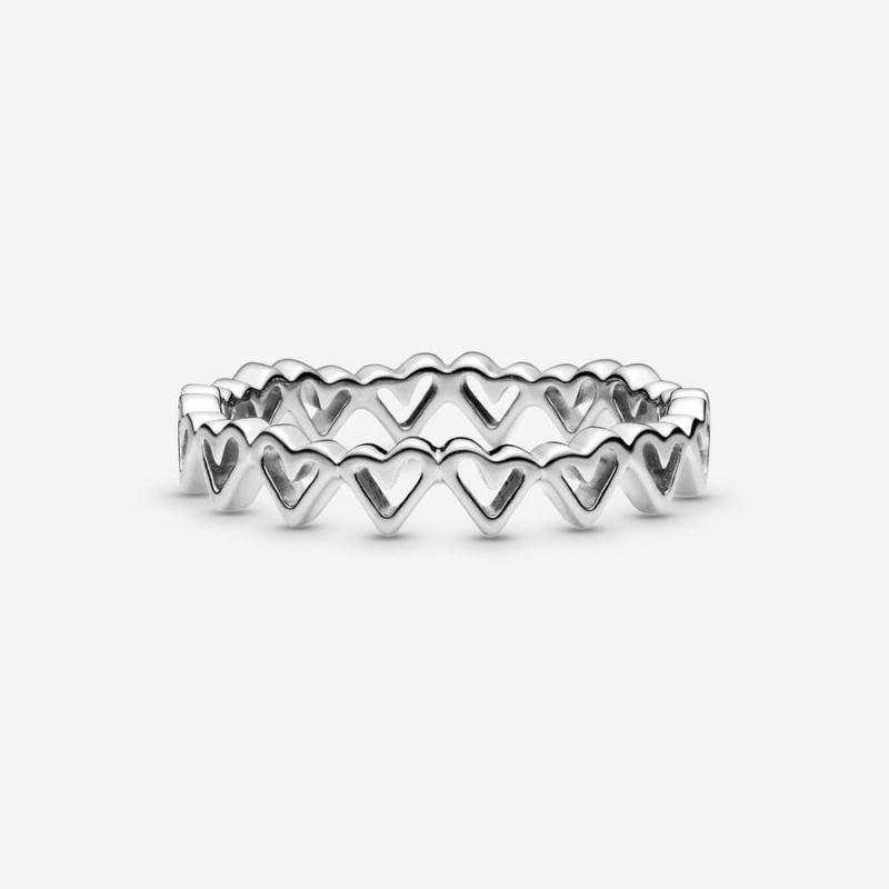 Pandora Freehand Hearts Band Rings Sterling silver | 49206-HSYE