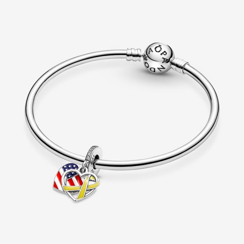 Pandora Heart Flag & Remembrance Ribbon Double Dangle Charms Sterling silver | 60185-ORMF
