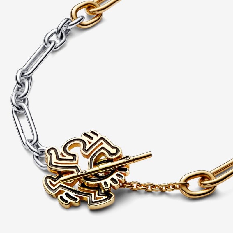 Pandora Keith Haring x Twisted Figure T Bar Pendant Necklaces Two-tone | 36507-ODXB