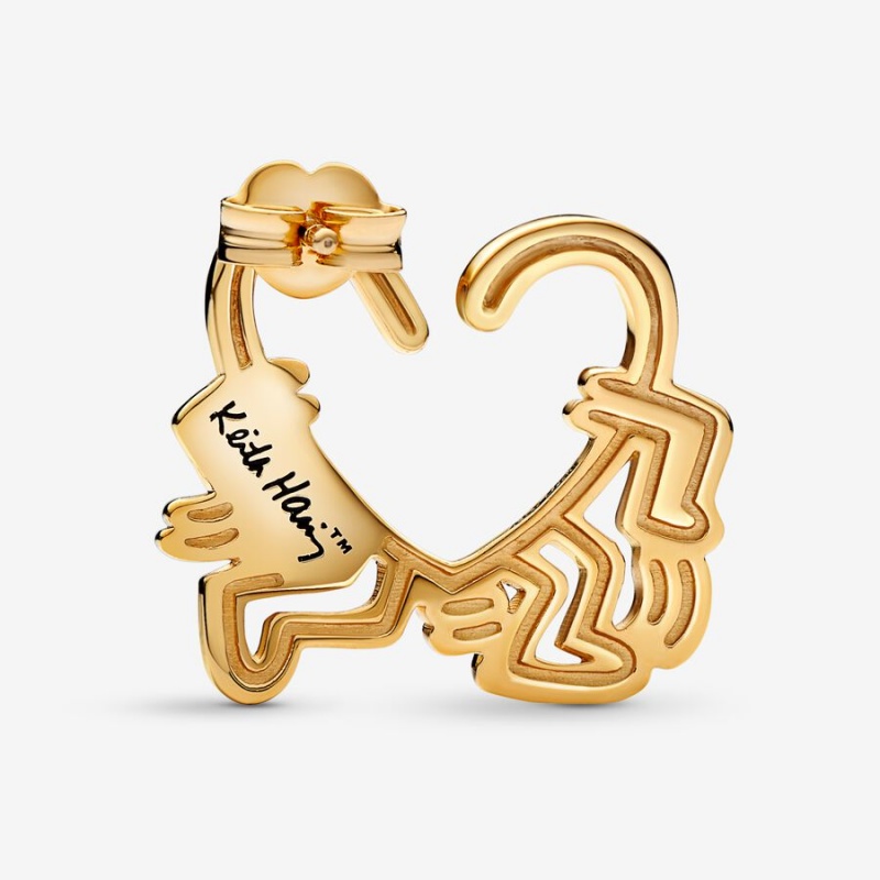 Pandora Keith Haring x Walking Stud Earrings Gold plated | 92871-HLGQ