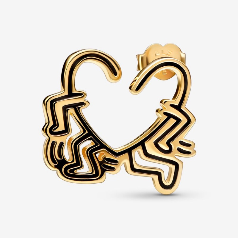 Pandora Keith Haring x Walking Stud Earrings Gold plated | 92871-HLGQ