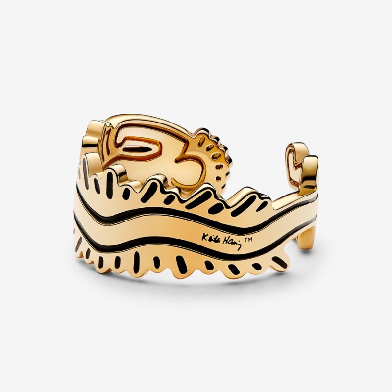 Pandora Keith Haring x Wavy Figure Open Band Rings Gold plated | 09742-DUZW