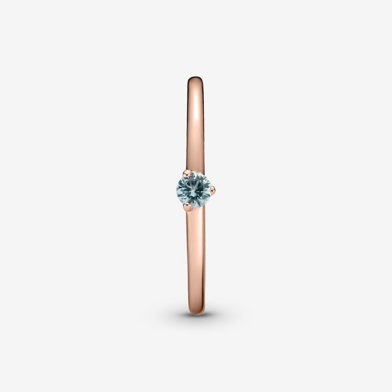 Pandora Light Blue Halo & Solitaire Rings Rose gold plated | 48523-ZQRD
