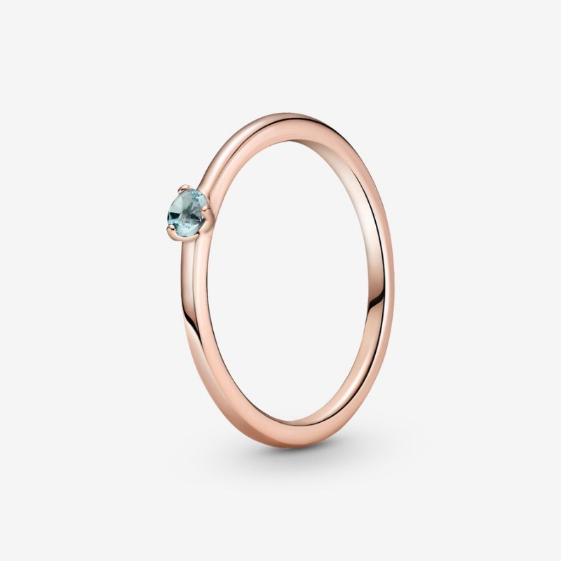 Pandora Light Blue Halo & Solitaire Rings Rose gold plated | 48523-ZQRD