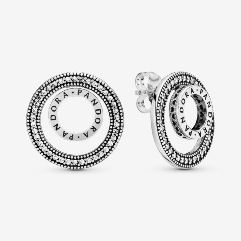 Pandora Logo Circle Stud Earrings Sterling silver | 06238-LOAY