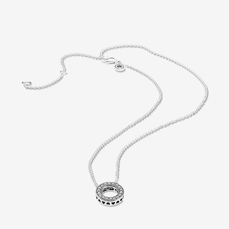 Pandora Logo Pave Circle Collier Pendant Necklaces Rose gold plated | 76209-JTMF
