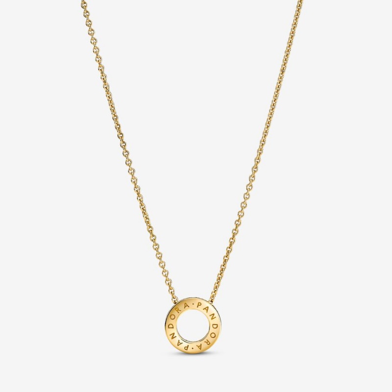Pandora Logo Pave Circle Collier Pendant Necklaces Gold plated | 79142-ACGV