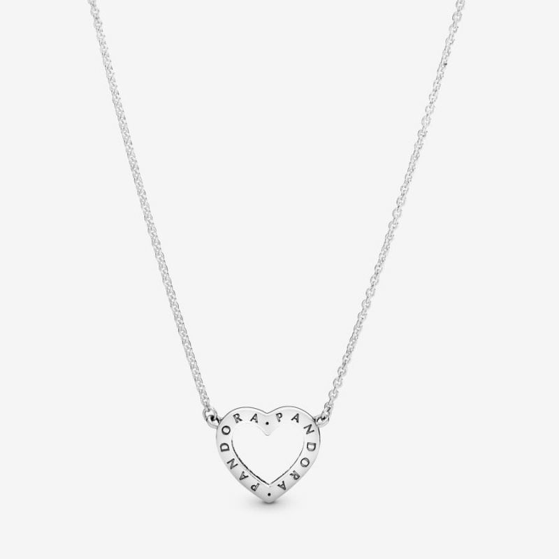 Pandora Loving Hearts of with Clear CZ Chain Necklaces Sterling silver | 83942-DTNM