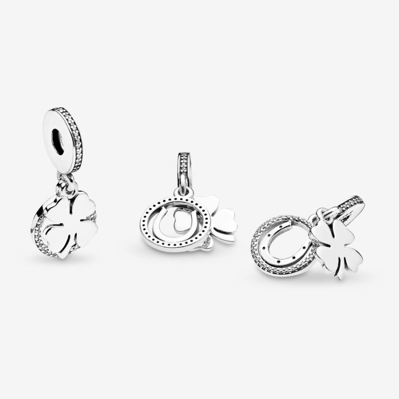 Pandora Lucky Four-Leaf Clover Dangle Charms Sterling silver | 41267-NBWJ
