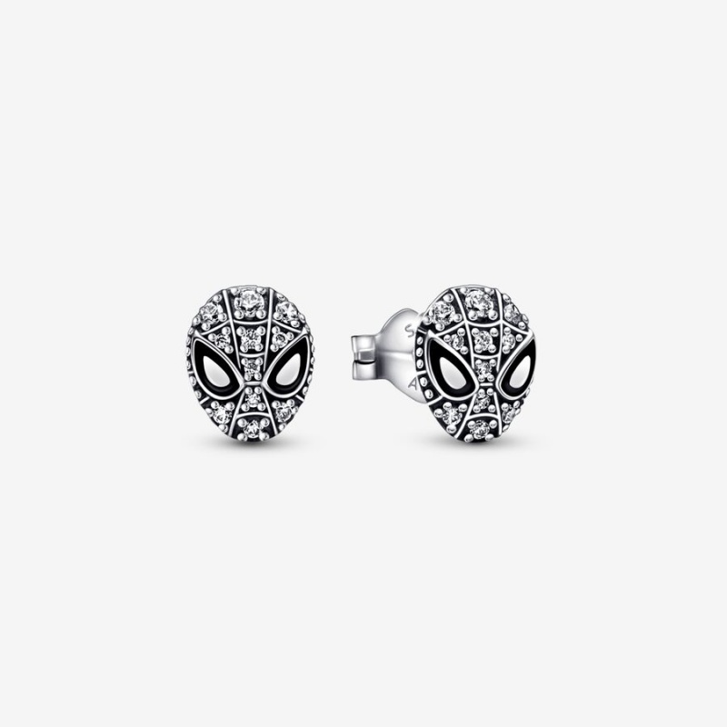 Pandora Marvel Spider-Man Mask Pave Stud Earrings Sterling silver | 74208-YLSP