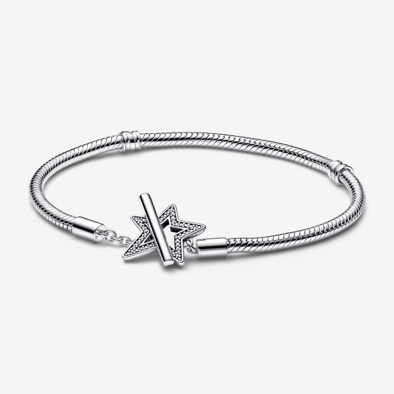 Pandora Moments Asymmetric Star T-bar Snake Charm Bracelets Sterling silver | 87923-BNWZ