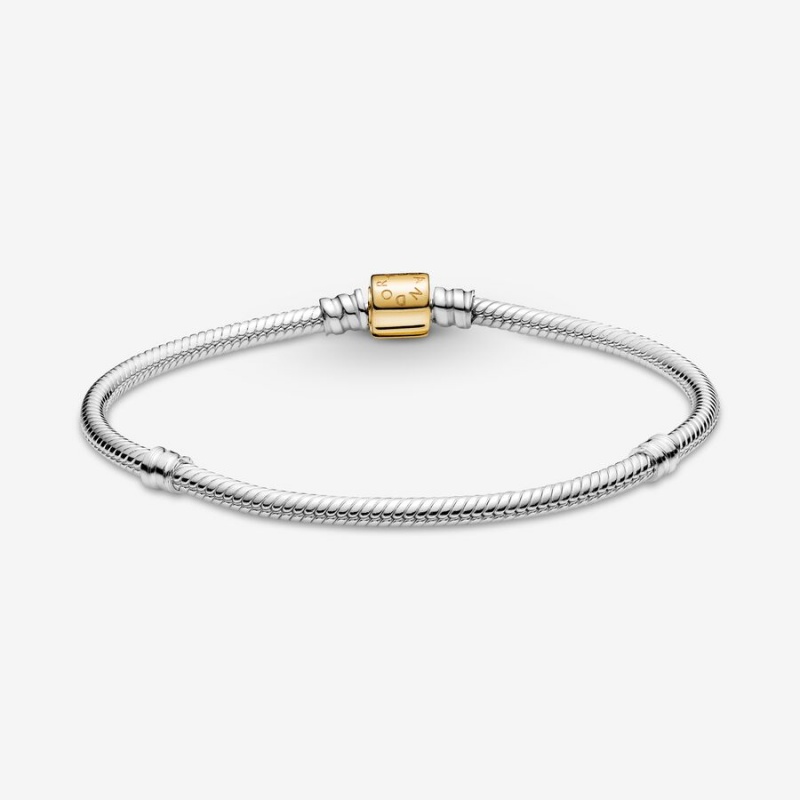 Pandora Moments Barrel Clasp Snake Chain Bracelets Rose gold plated | 20918-WAQC