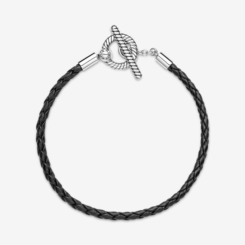 Pandora Moments Braided T-bar Leather Bracelets Sterling silver | 71084-WBJU