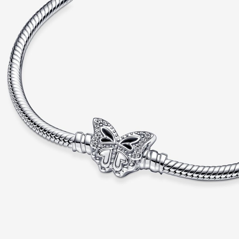 Pandora Moments Butterfly Clasp Snake Charm Bracelets Sterling silver | 72984-XLEZ