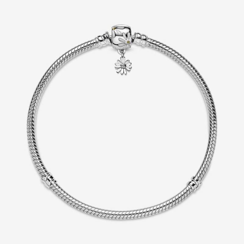 Pandora Moments Daisy Flower Clasp Snake Charm Bracelets Sterling silver | 42179-SOKA