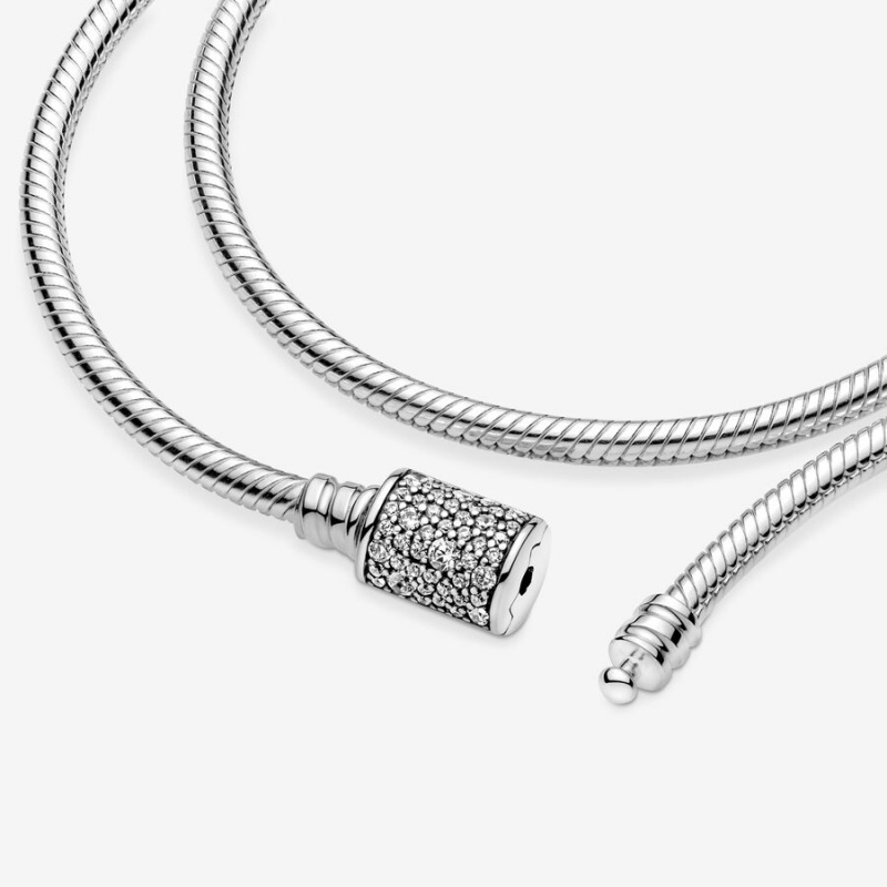 Pandora Moments Double Wrap Barrel Clasp Snake Charm Holders Sterling silver | 93610-LWPQ