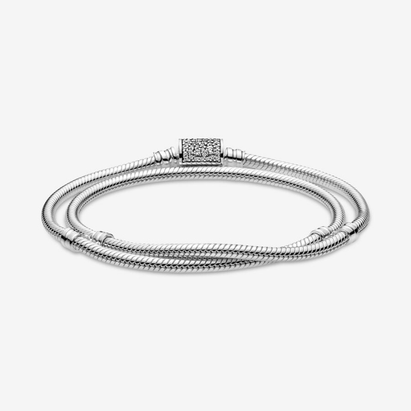 Pandora Moments Double Wrap Barrel Clasp Snake Chain Necklaces Sterling silver | 74358-UEKD