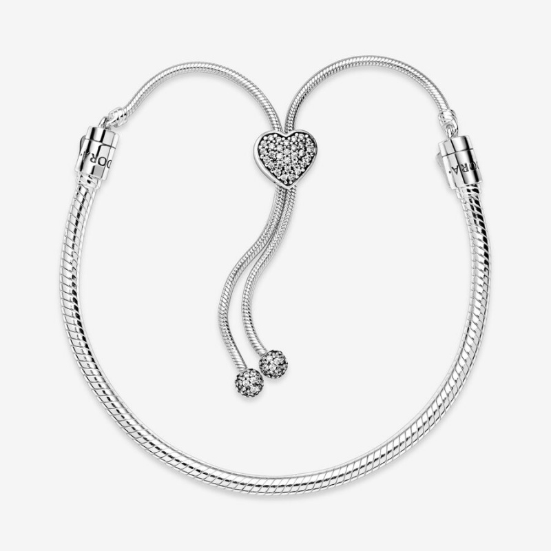 Pandora Moments Pave Clasp Snake Slider Charm Holders Sterling silver | 19073-VAQB