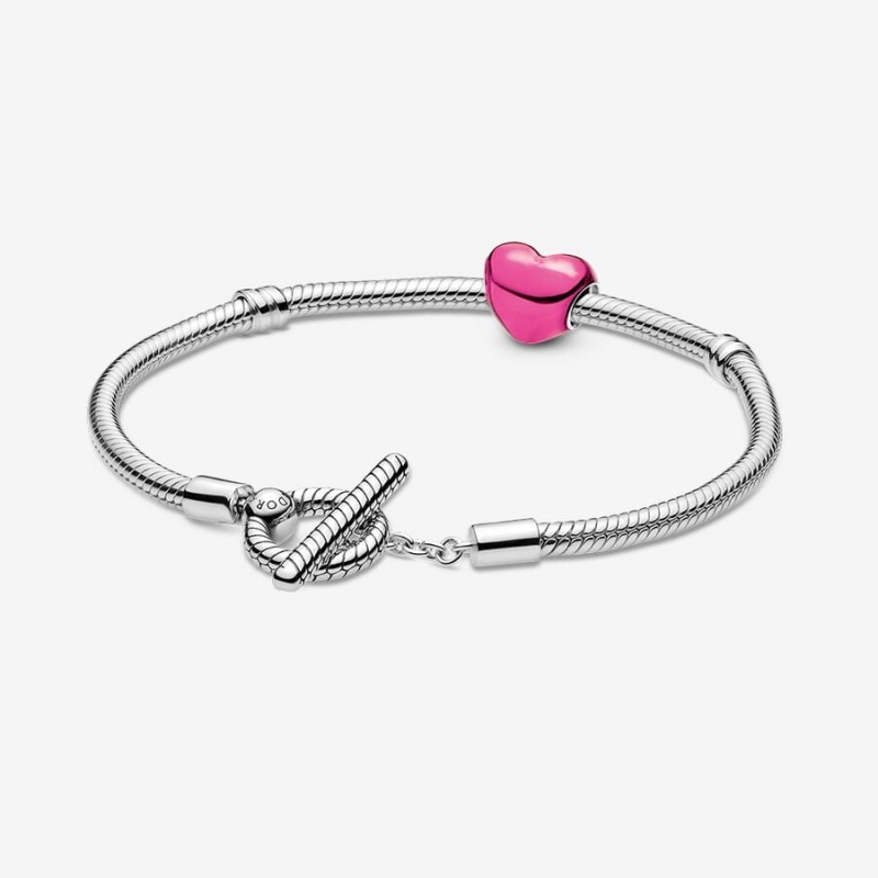 Pandora Moments Pink & T-Bar Gift Charm Bracelets Sterling silver | 78190-DSGA