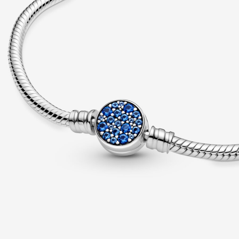 Pandora Moments Sparkling Blue Disc Clasp Snake Charm Holders Sterling silver | 29184-XBHP