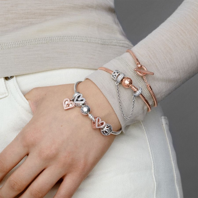 Pandora Moments T-Bar Snake Charm Bracelets Rose gold plated | 46073-TNVK