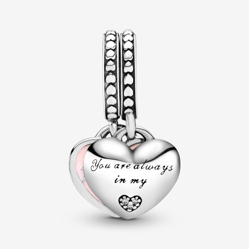 Pandora Mother & Daughter Hearts with Clear CZ Dangle Charms Sterling silver | 65392-AMSJ