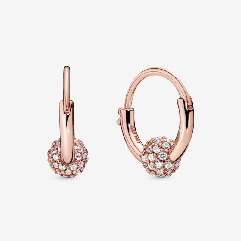 Pandora Pave Bead Hoop Earrings Rose gold plated | 75260-JQNP