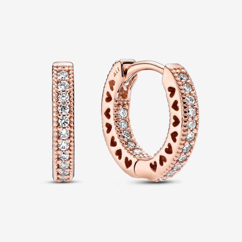 Pandora Pave Hoop Earrings Rose gold plated | 42189-DINY