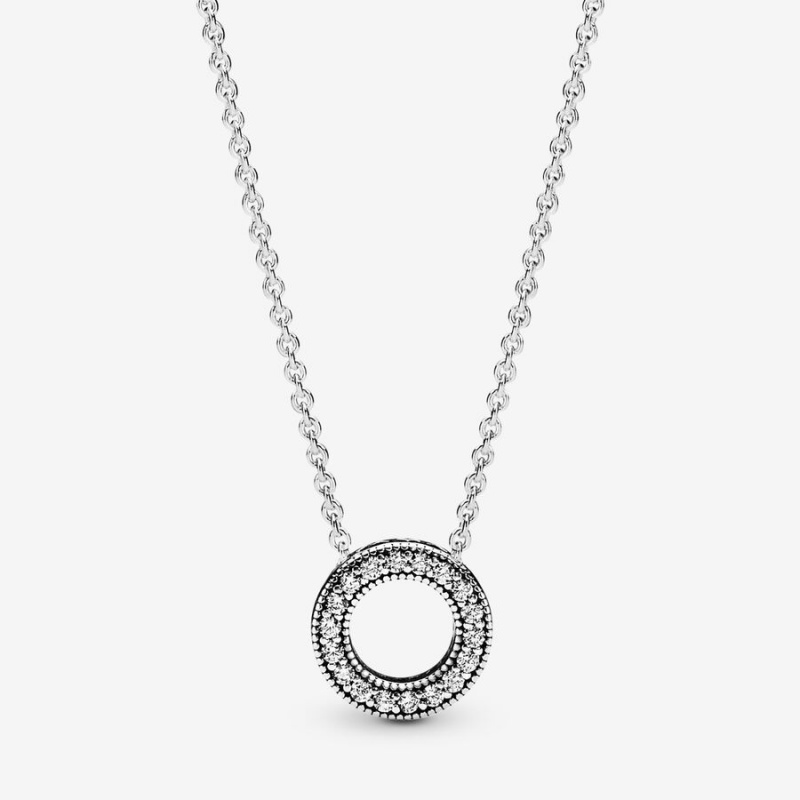 Pandora Pave Logo Circle Necklace & Earring Sets Multicolor | 30675-EMHQ