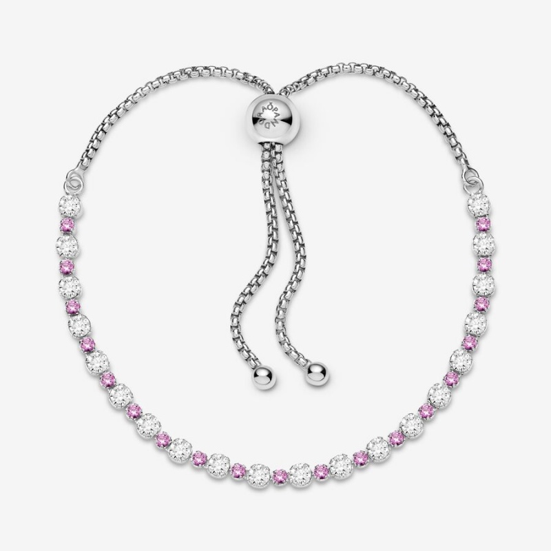 Pandora Pink & Clear Sparkle Slider Sliding Bracelets Sterling silver | 39642-WLKQ