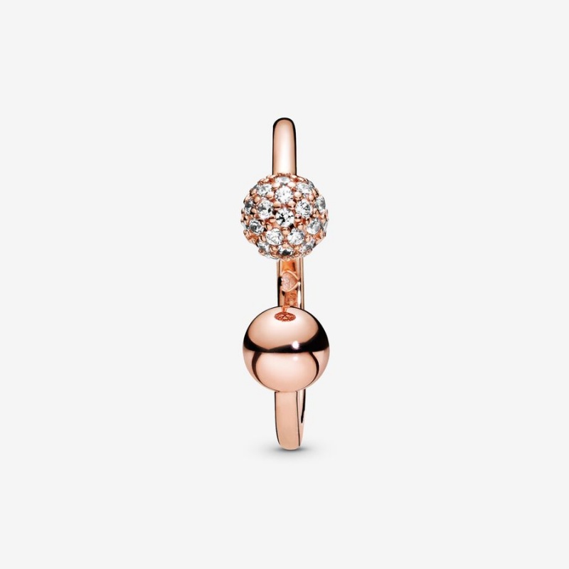 Pandora Polished & Pave Bead Open Statement Rings Rose gold plated | 58210-LCYP