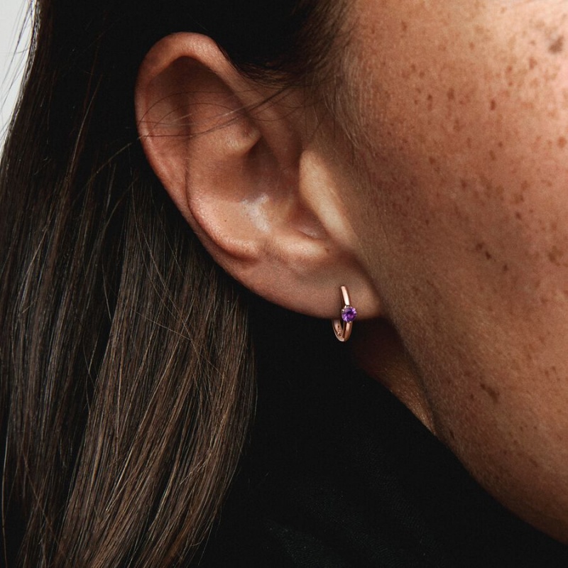 Pandora Purple Huggie Hoop Earrings Rose gold plated | 63950-MRDE