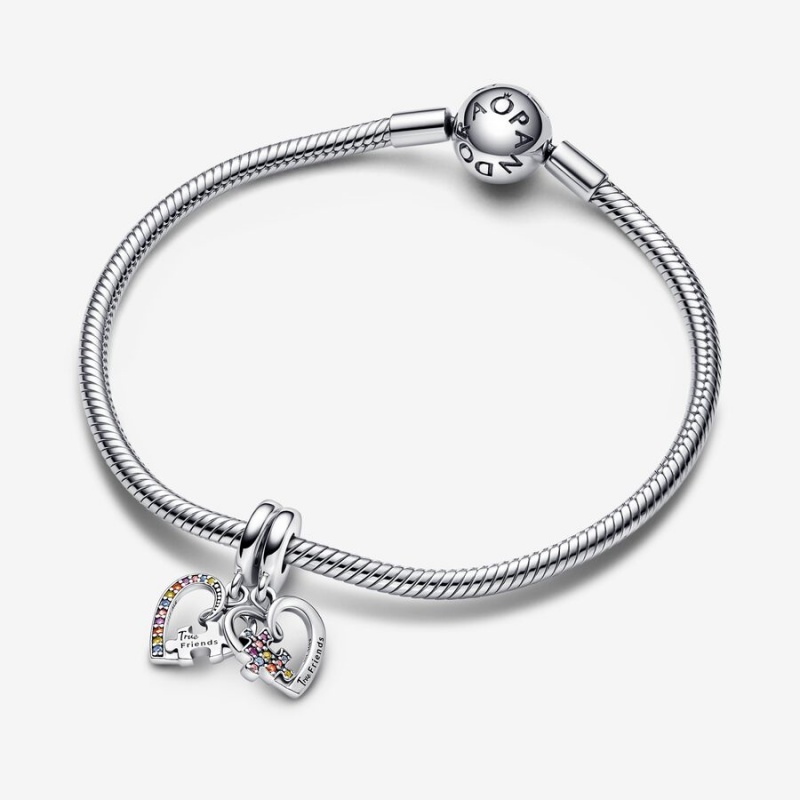 Pandora Puzzle Piece Hearts Splittable Friendship Dangle Charms Sterling silver | 03465-MKSV