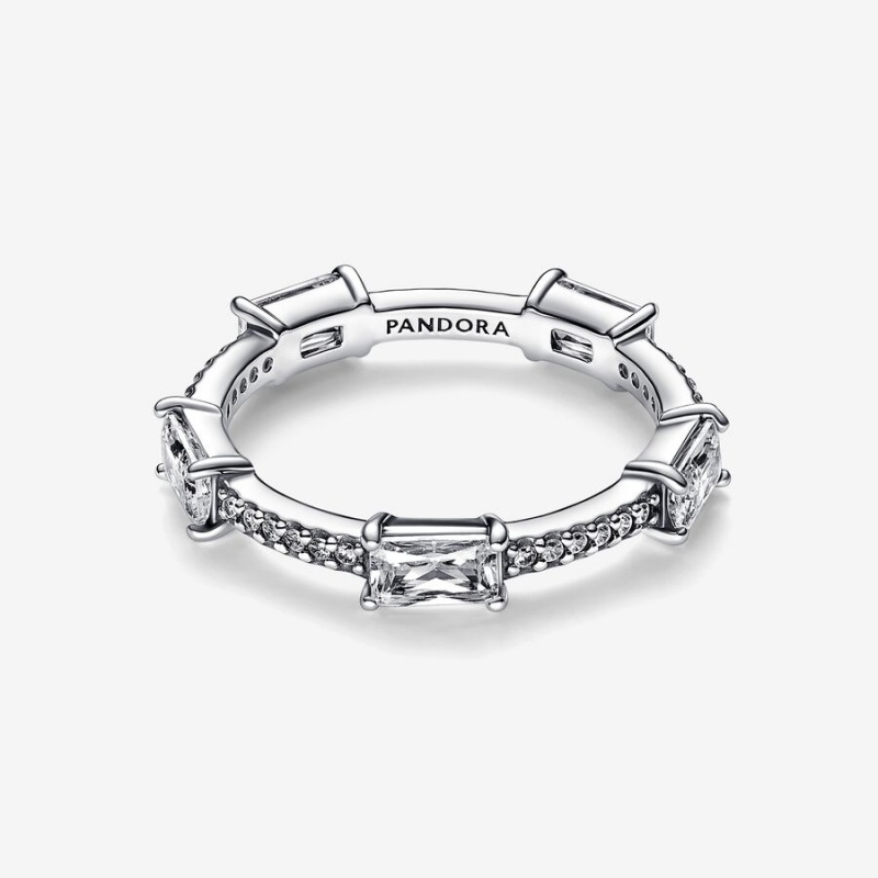 Pandora Rectangular Bars Sparkling Pave Stackable Rings Sterling silver | 52486-VBEI
