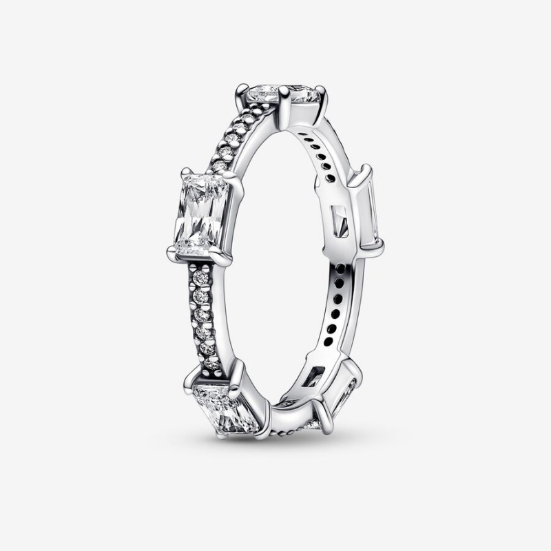 Pandora Rectangular Bars Sparkling Pave Stackable Rings Sterling silver | 52486-VBEI