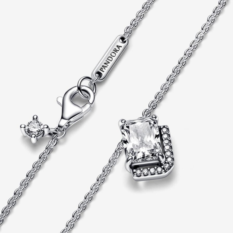 Pandora Rectangular Sparkling Collier Pendant Necklaces Sterling silver | 13574-QUWP