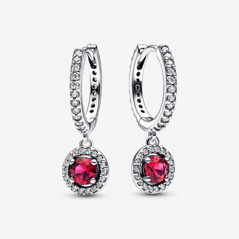 Pandora Red Round Sparkling Hoop Earrings Sterling silver | 41789-BERI