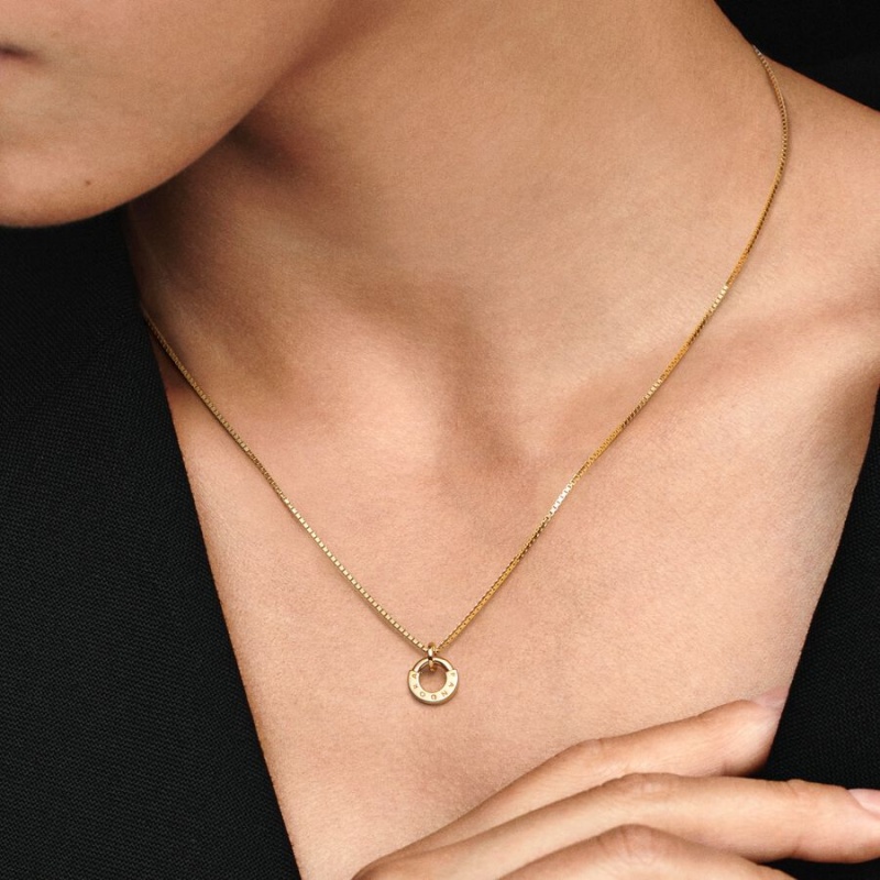 Pandora Signature I-D Collier & Pendant Necklaces Gold | 98176-NRBH