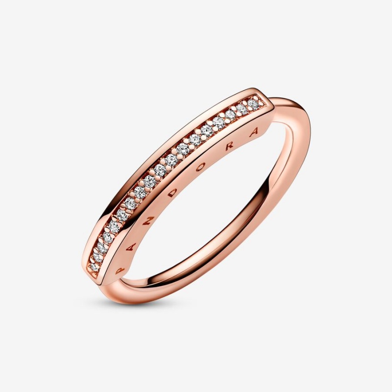 Pandora Signature I-D Pave Stackable Rings Rose gold plated | 75816-BGHM