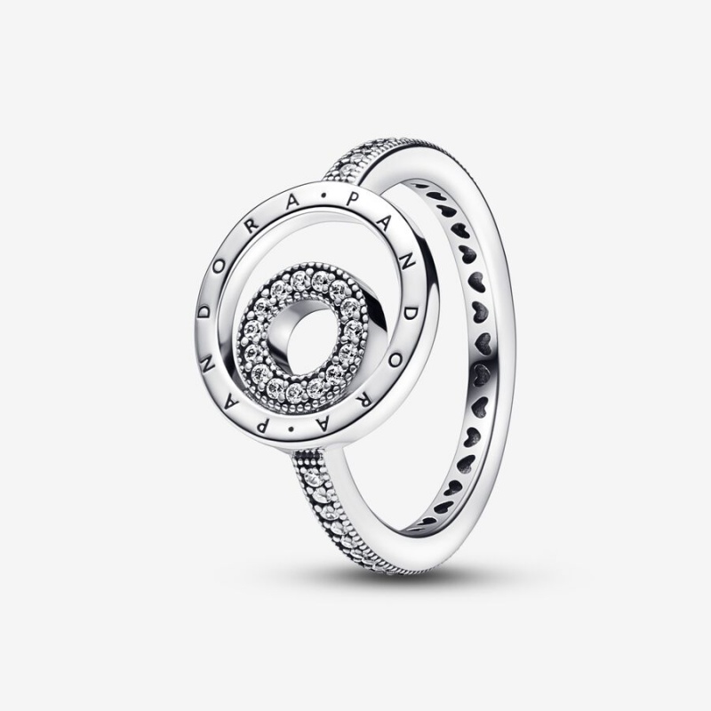 Pandora Signature Logo Circles Pave Statement Rings Sterling silver | 72956-DGTP