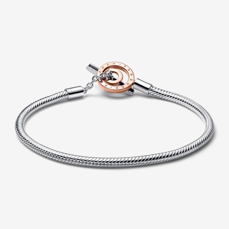 Pandora Signature Logo T-Bar Snake Charm Bracelets Two-tone | 81425-LOKW