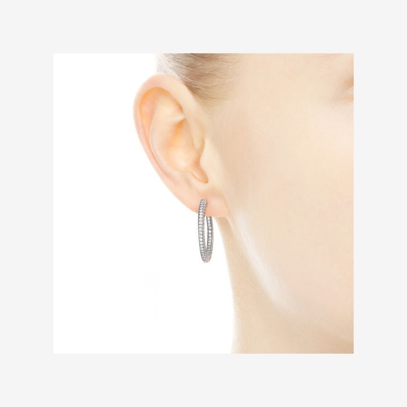 Pandora Sparkle Hearts Hoop Earrings Sterling silver | 60524-HABJ