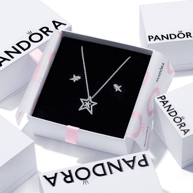 Pandora Sparkling Asymetric Star Gift Pendant Necklaces Multicolor | 29457-HLVA
